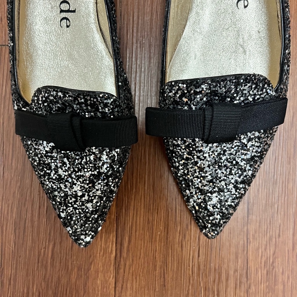 Kate Spade NY Poppy glitter upper flat ballet shoes black silver NWOB size 5.5B - Picture 2 of 5
